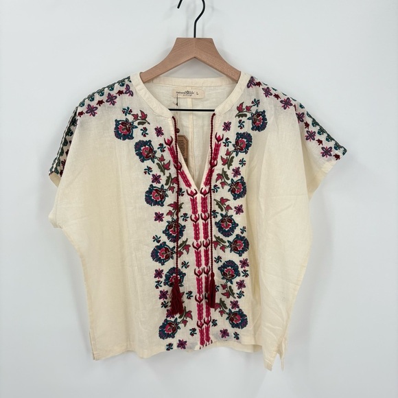 NATURAL LIFE Tops - Natural Life Cropped Embroidered Cotton Top Large New